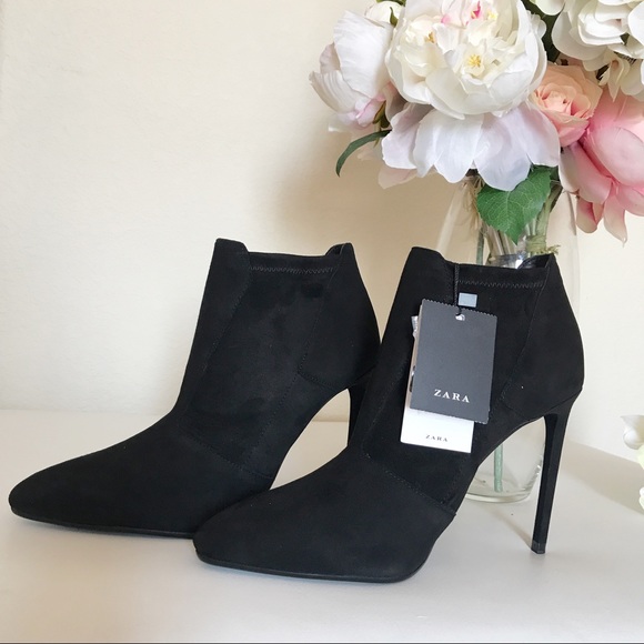 Zara Shoes - Zara Elasticated High Heel Ankle Leather Boots